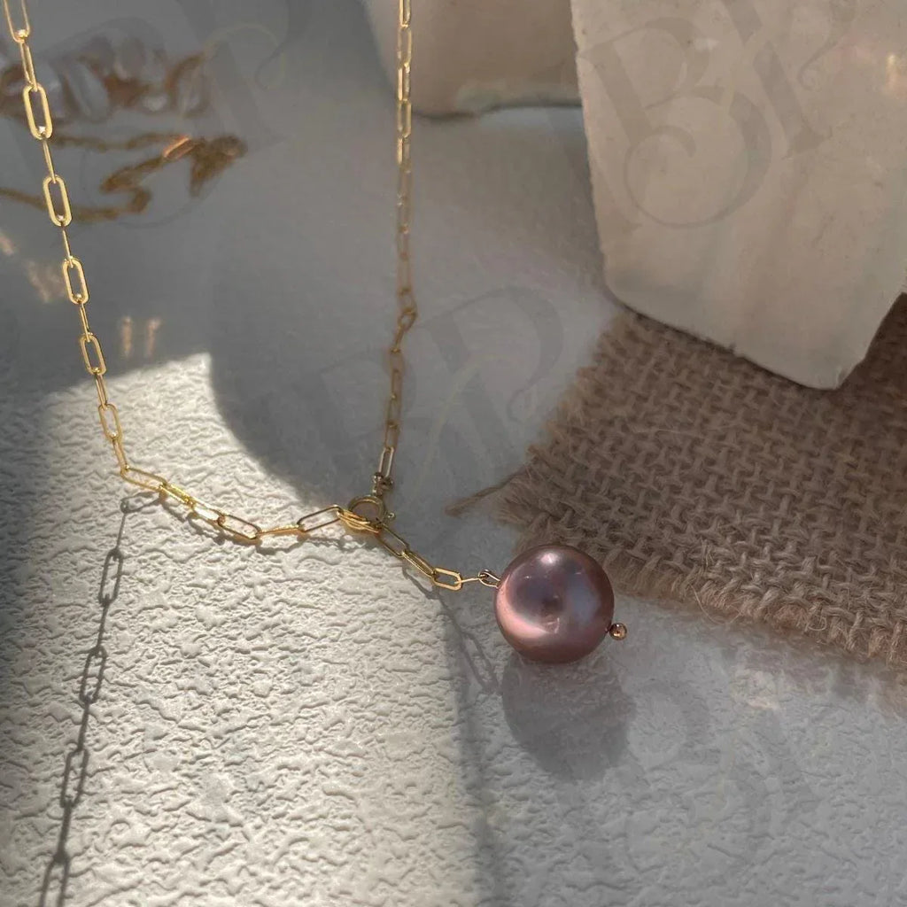 Lavender Purple Pearl Necklace - 14k Gold Filled Chain - Irregular Beauty Pearl