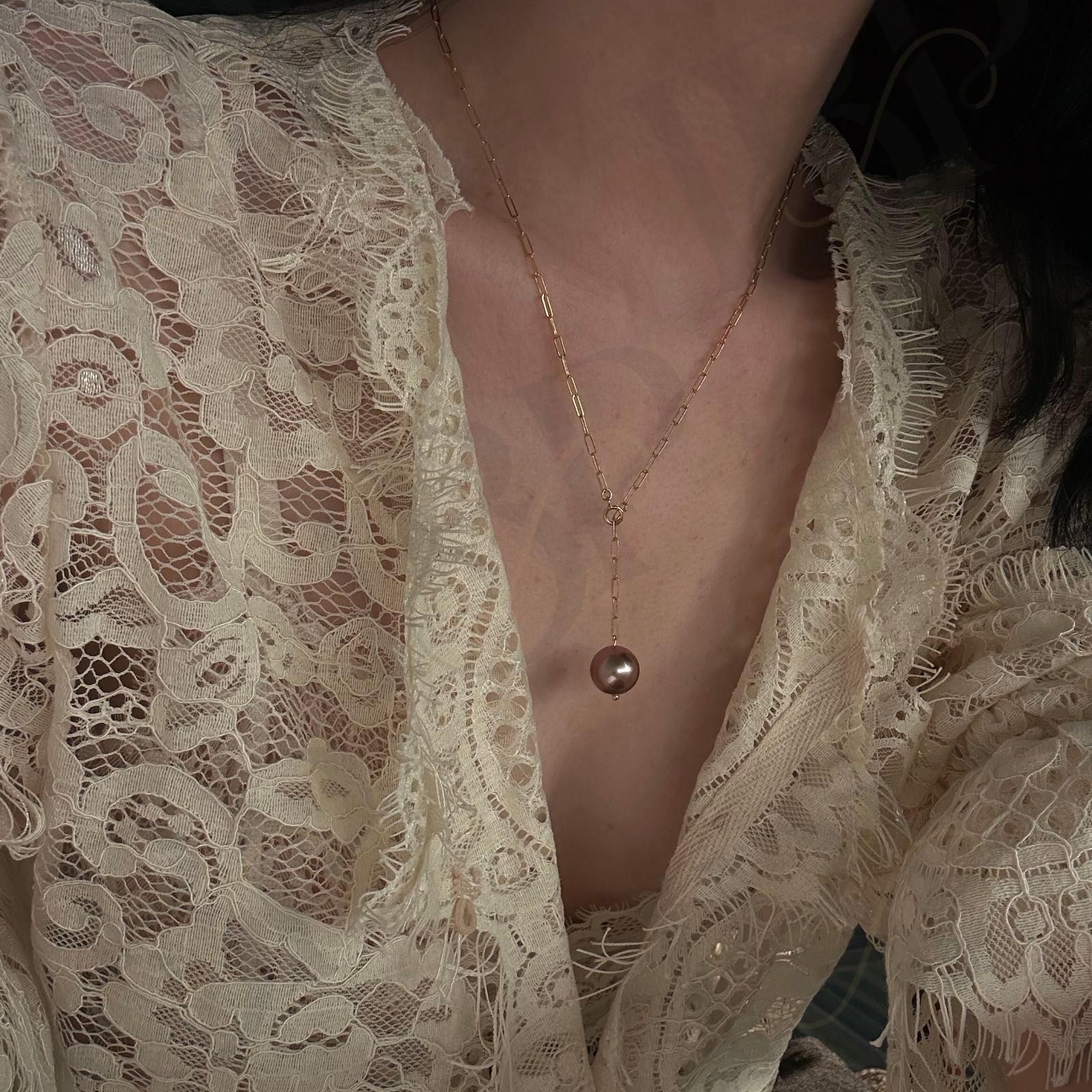 Lavender Purple Pearl Necklace - 14k Gold Filled Chain - Irregular Beauty Pearl