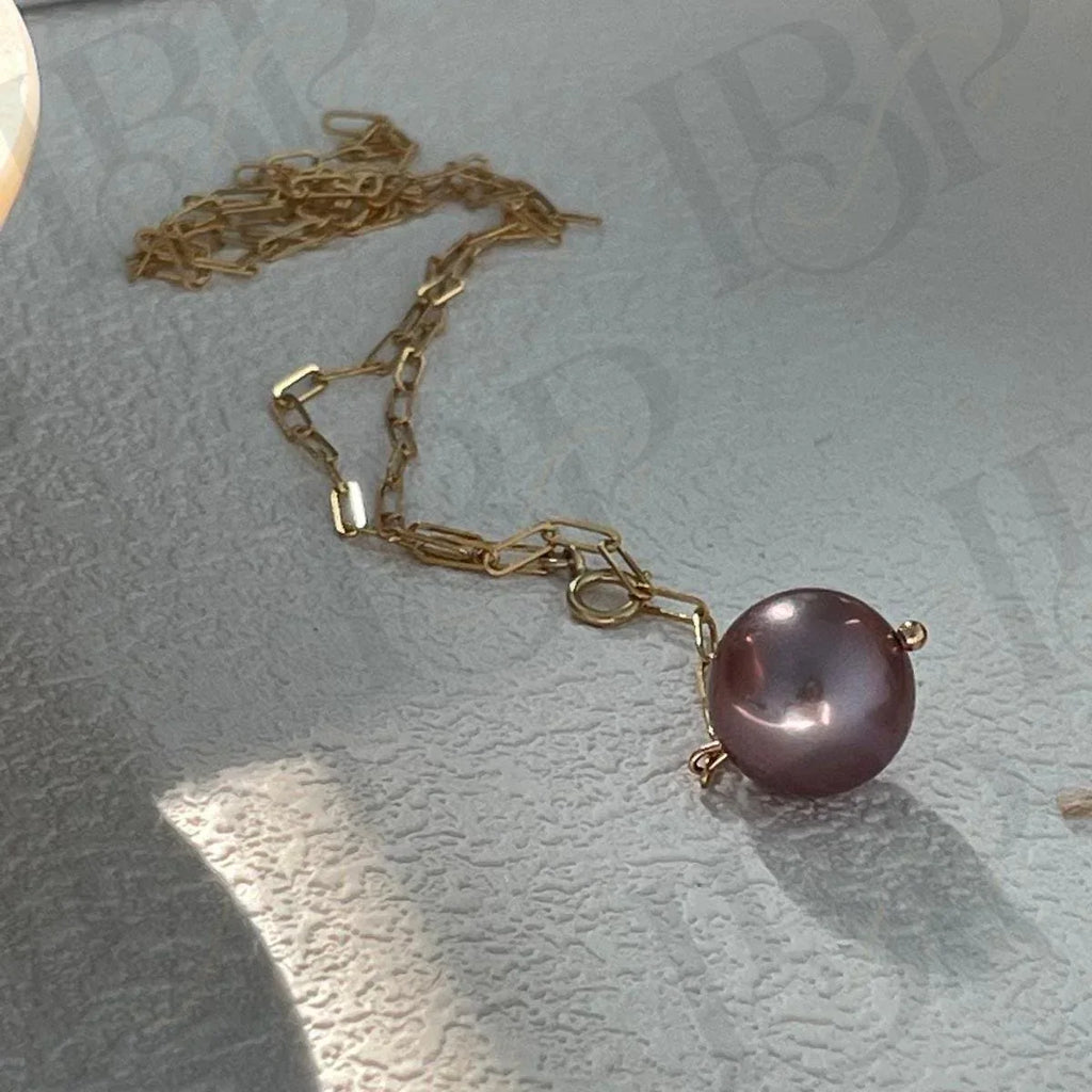 Lavender Purple Pearl Necklace - 14k Gold Filled Chain - Irregular Beauty Pearl