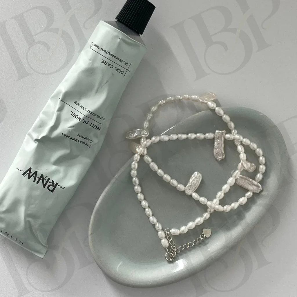 Dainty Lace Irregular Pearl Necklace - Sterling Silver Freshwater Petal Pearl Choker - Irregular Beauty Pearl