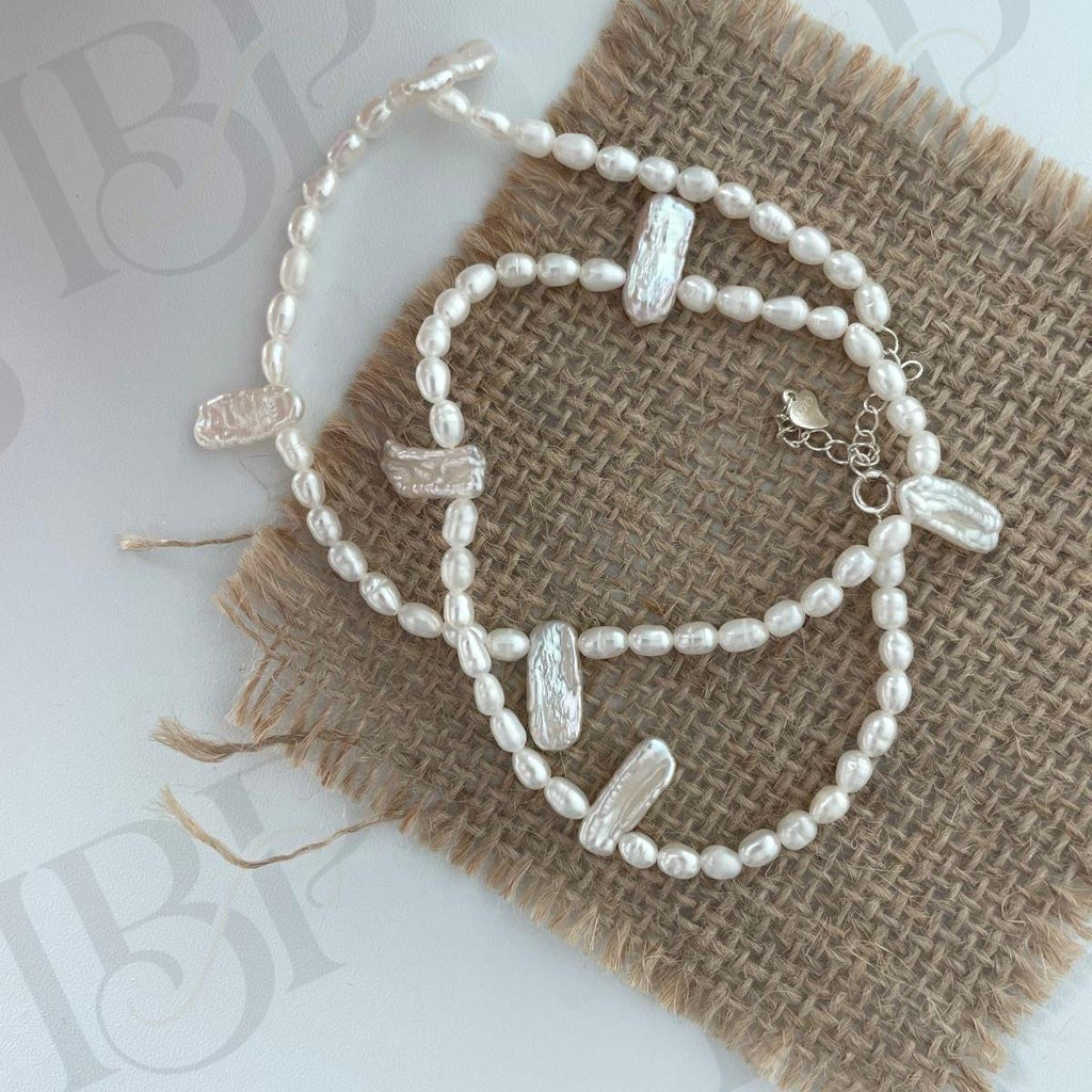 Dainty Lace Irregular Pearl Necklace - Sterling Silver Freshwater Petal Pearl Choker - Irregular Beauty Pearl