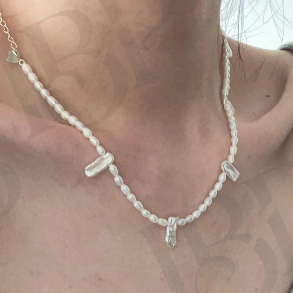 Dainty Lace Irregular Pearl Necklace - Sterling Silver Freshwater Petal Pearl Choker - Irregular Beauty Pearl