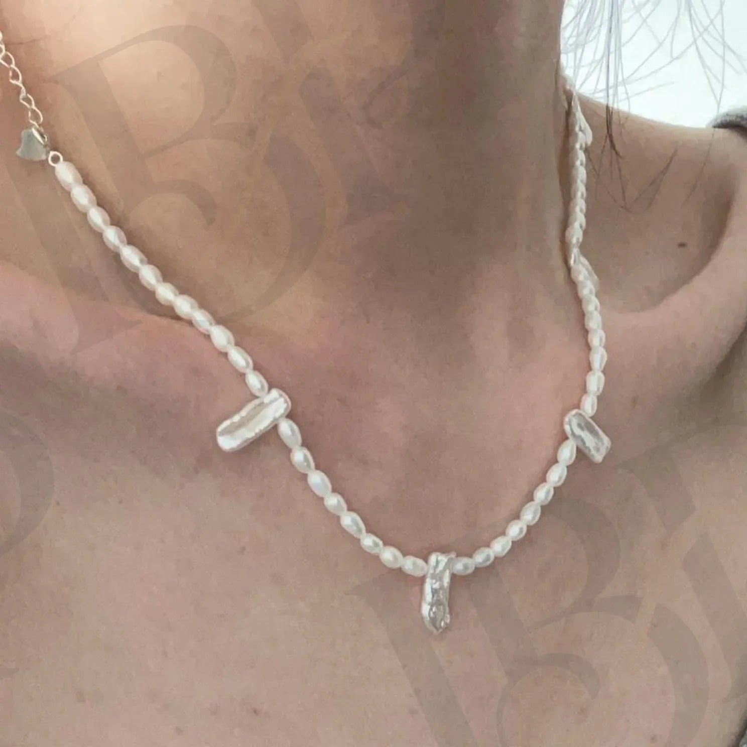 Dainty Lace Irregular Pearl Necklace - Sterling Silver Freshwater Petal Pearl Choker - Irregular Beauty Pearl