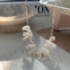 Natural Stick Pearl Smile Necklace - 14k Gold Filled Paperclip Chain - Irregular Beauty Pearl