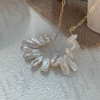 Natural Stick Pearl Smile Necklace - 14k Gold Filled Paperclip Chain - Irregular Beauty Pearl