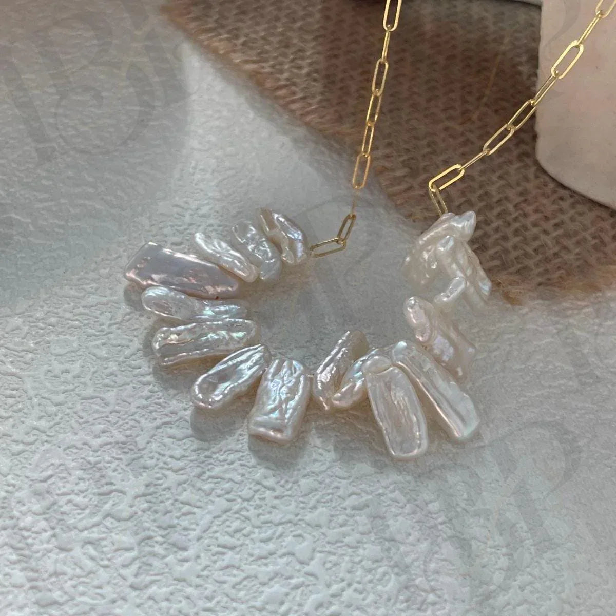 Natural Stick Pearl Smile Necklace - 14k Gold Filled Paperclip Chain - Irregular Beauty Pearl