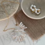 Natural Stick Pearl Smile Necklace - 14k Gold Filled Paperclip Chain - Irregular Beauty Pearl