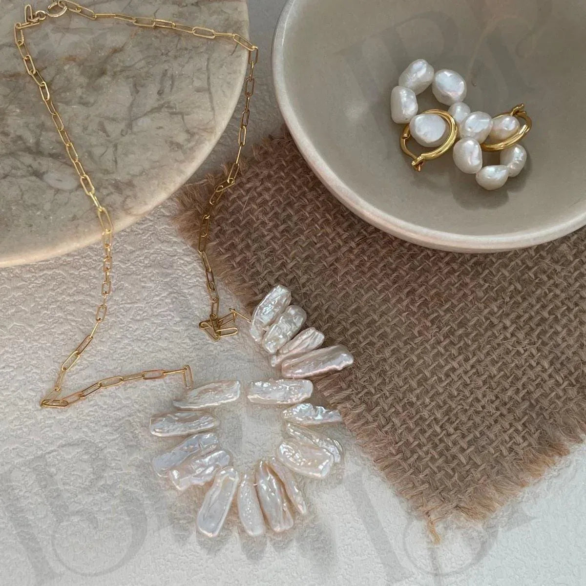 Natural Stick Pearl Smile Necklace - 14k Gold Filled Paperclip Chain - Irregular Beauty Pearl