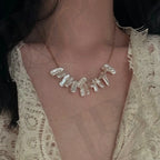 Natural Stick Pearl Smile Necklace - 14k Gold Filled Paperclip Chain - Irregular Beauty Pearl