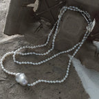 Large Baroque Pearl Double Layer Necklace - 925 Sterling Silver - Irregular Beauty Pearl