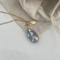 Large Metallic Grey Baroque Pearl Necklace - 14k Gold Filled Paperclip Chain - Irregular Beauty Pearl