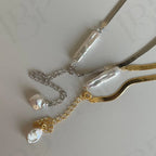 Baroque Pearl Herringbone Necklace - 14k Gold Filled or Sterling Silver - Irregular Beauty Pearl