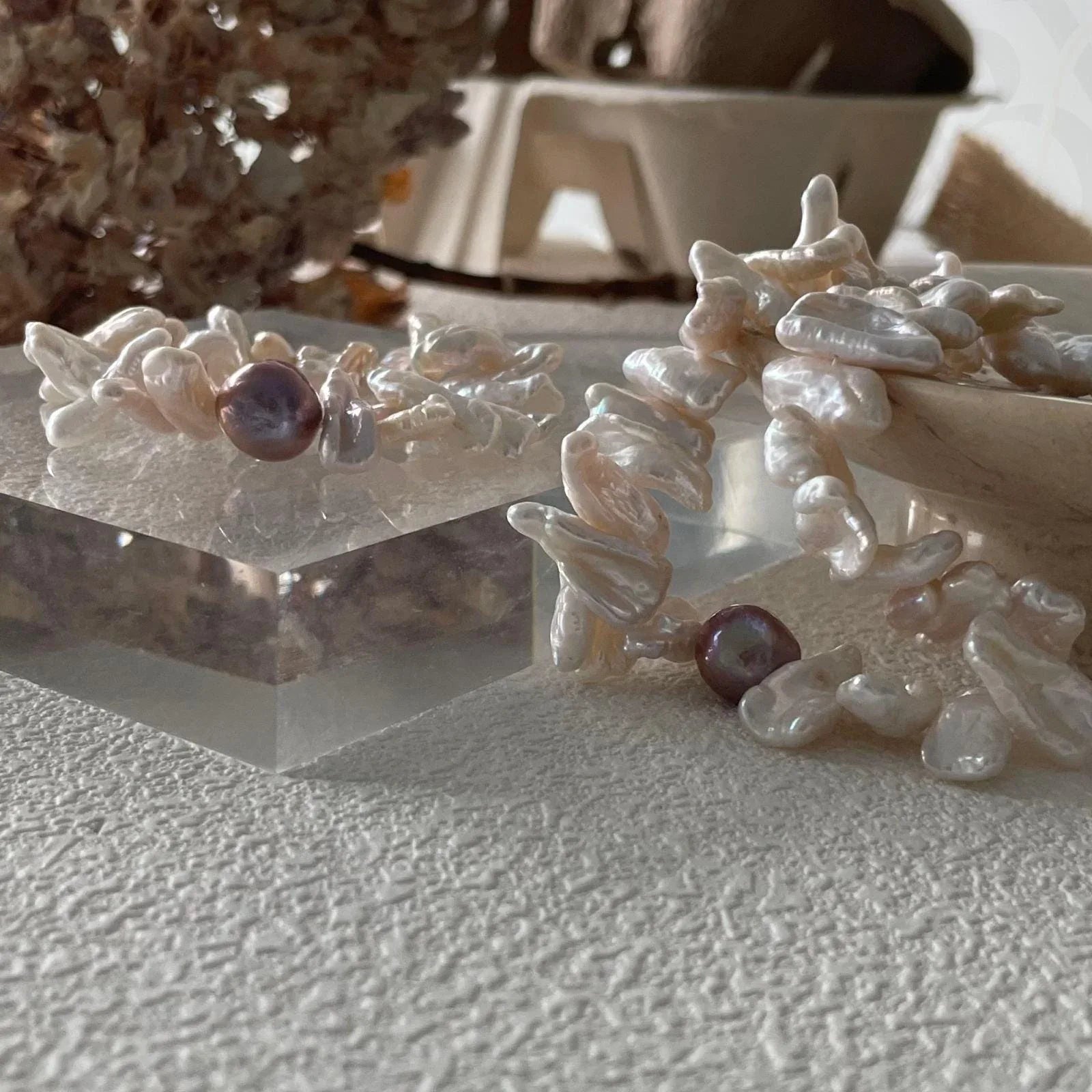 925 Sterling Silver Sunflower Pearl Necklace - Irregular Stick Pearl Choker - Irregular Beauty Pearl