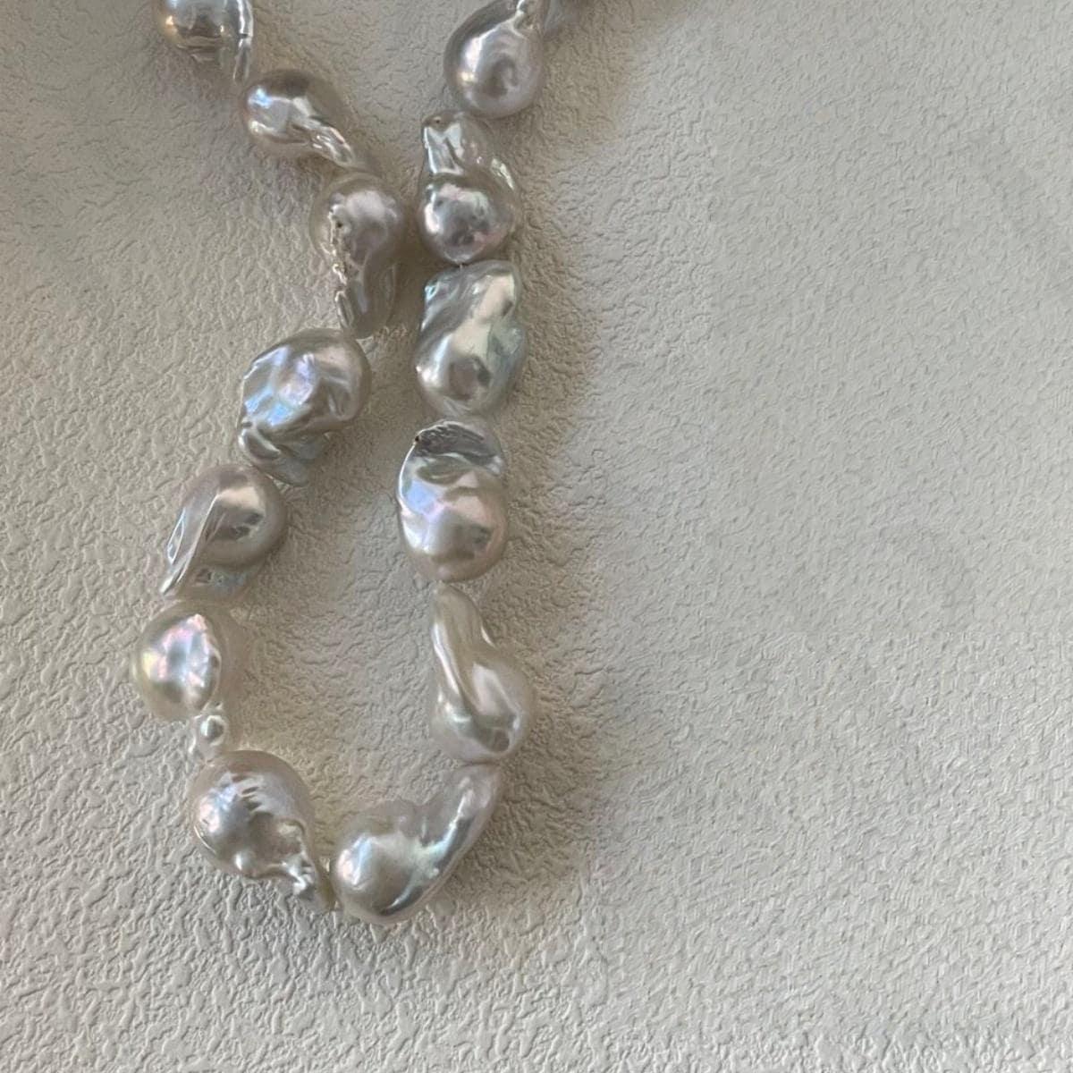 Large Baroque Pearl Beaded Necklace - 925 Sterling Silver - Irregular Beauty Pearl