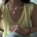 Jumbo Baroque Pearl Pendant Necklace - 925 Sterling Silver Seed Pearl Strand - Irregular Beauty Pearl