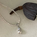 Jumbo Baroque Pearl Pendant Necklace - 925 Sterling Silver Seed Pearl Strand - Irregular Beauty Pearl