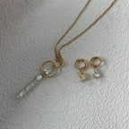 Celestial Stick Pearl Necklace - 14k Gold Filled Double Hoop Pendant - Irregular Beauty Pearl