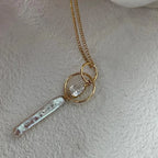 Celestial Stick Pearl Necklace - 14k Gold Filled Double Hoop Pendant - Irregular Beauty Pearl