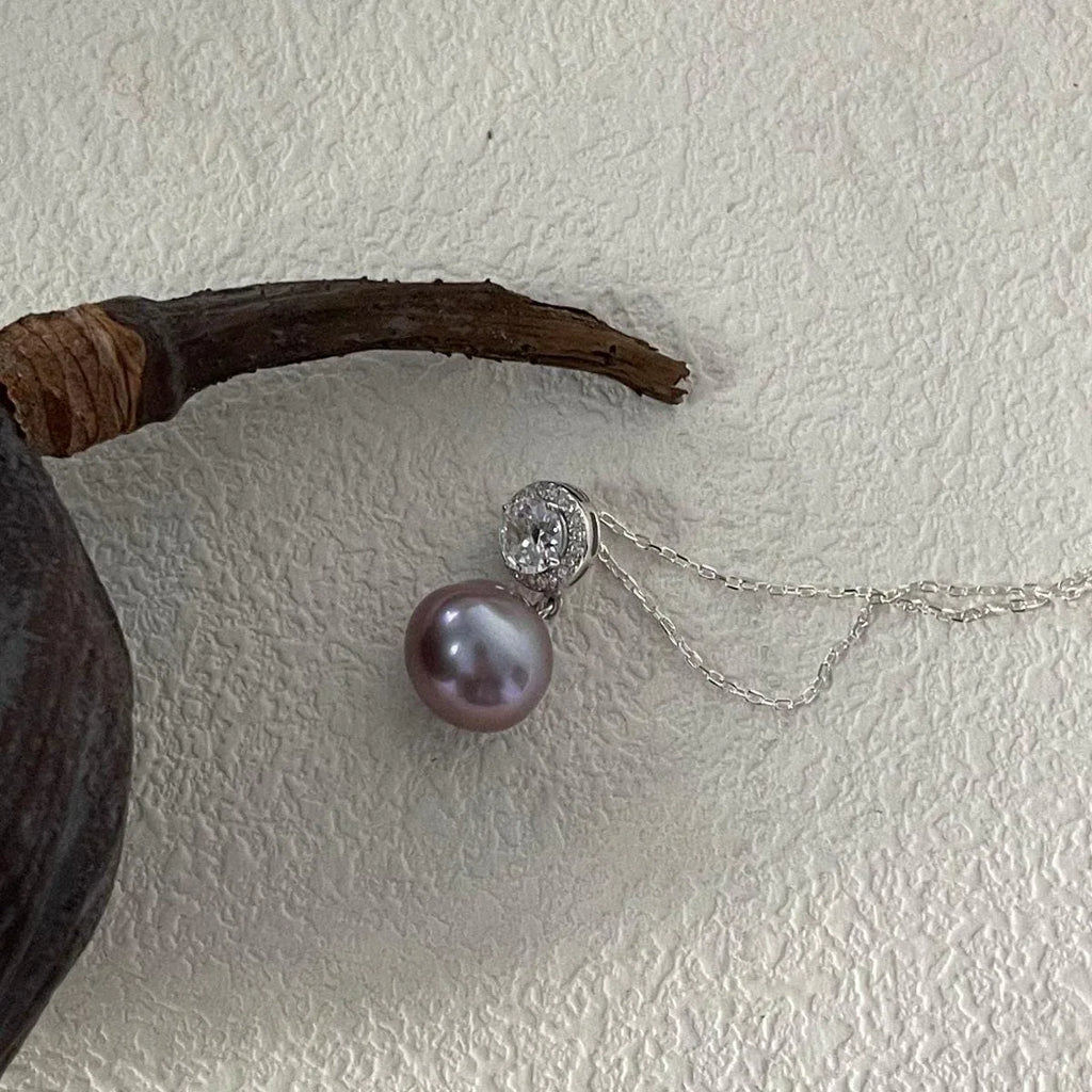 Purple Pearl Necklace - 925 Sterling Silver - Irregular Beauty Pearl
