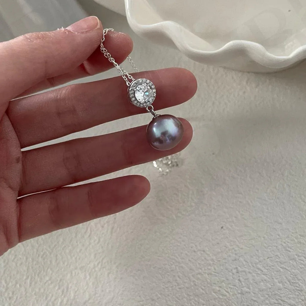 Purple Pearl Necklace - 925 Sterling Silver - Irregular Beauty Pearl