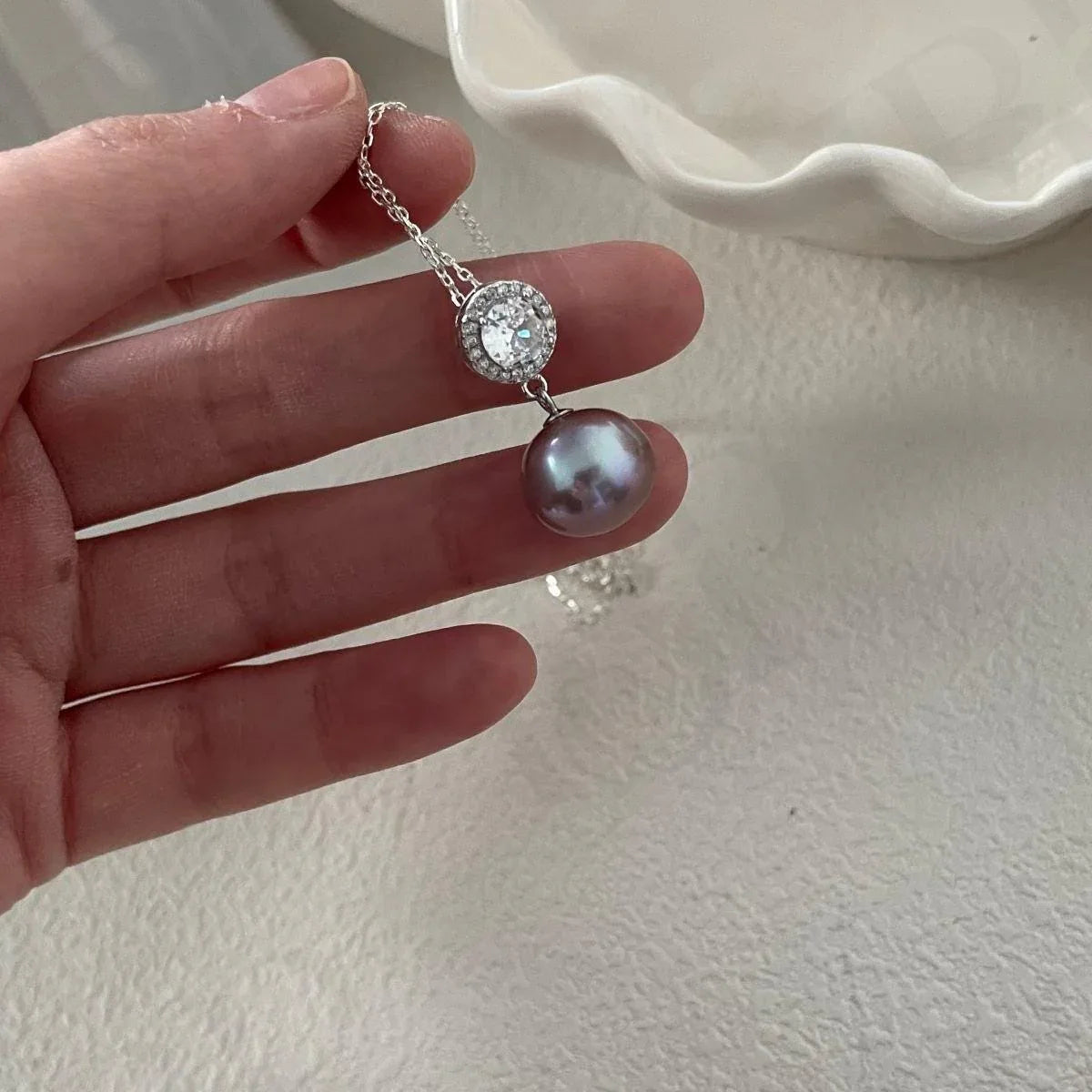 Purple Pearl Necklace - 925 Sterling Silver - Irregular Beauty Pearl