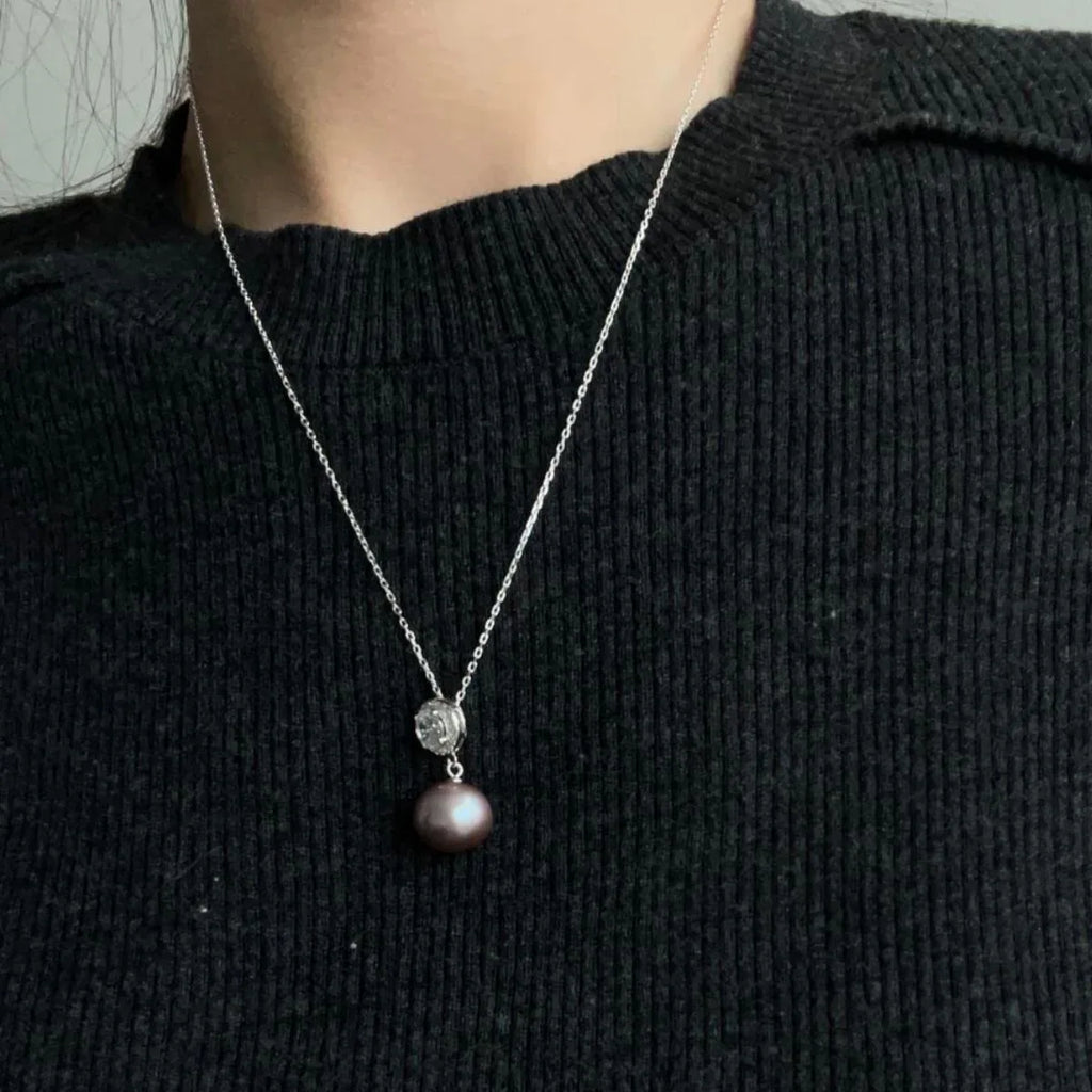 Purple Pearl Necklace - 925 Sterling Silver - Irregular Beauty Pearl