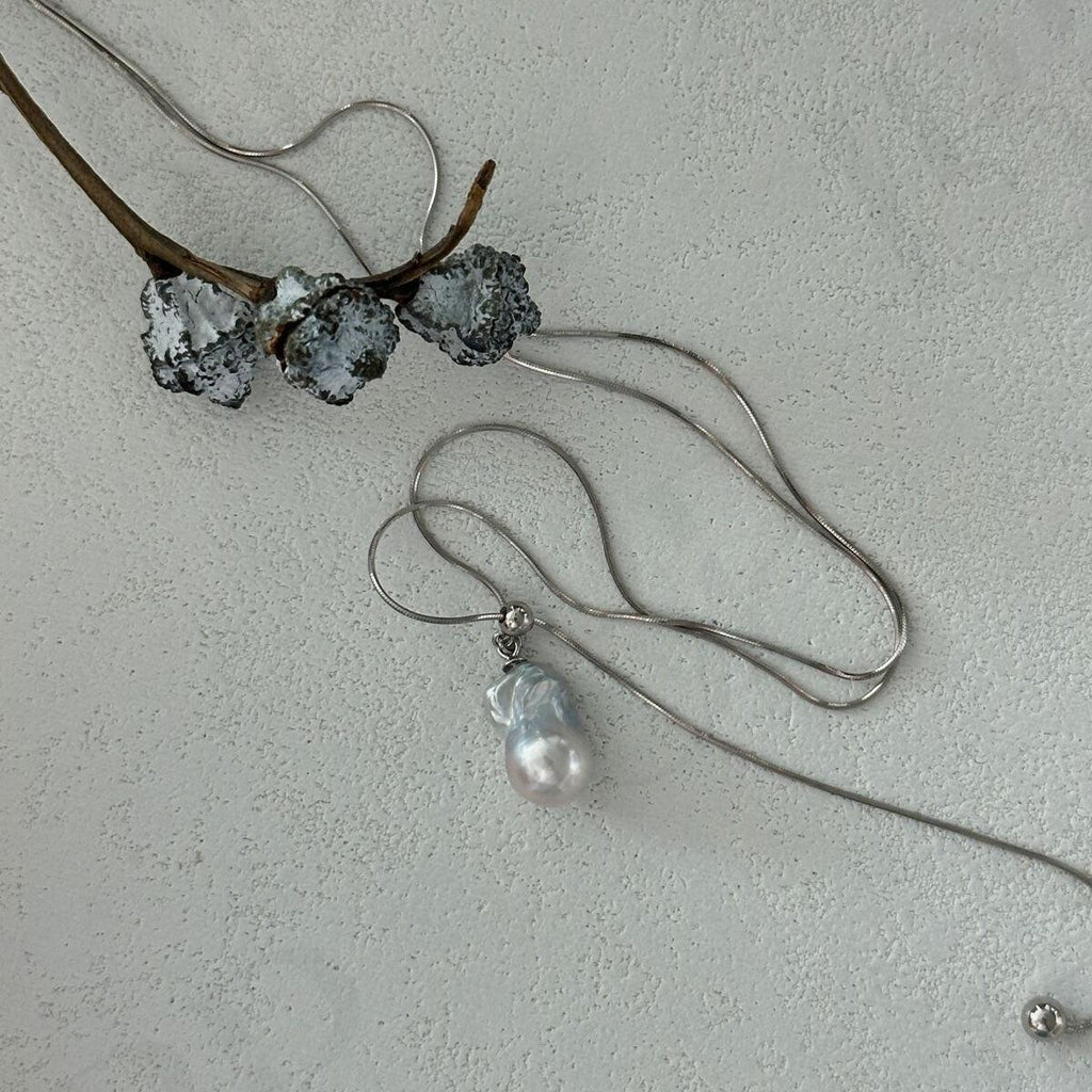 Baroque Pearl Necklace - 925 Sterling Silver Slider Chain - Irregular Beauty Pearl