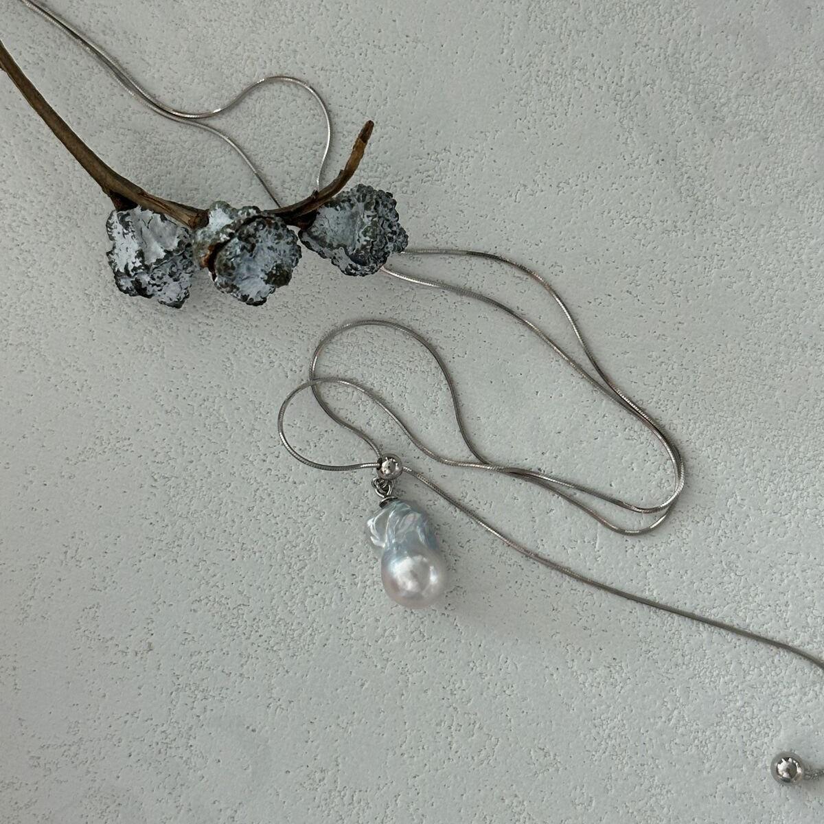 Baroque Pearl Necklace - 925 Sterling Silver Slider Chain - Irregular Beauty Pearl