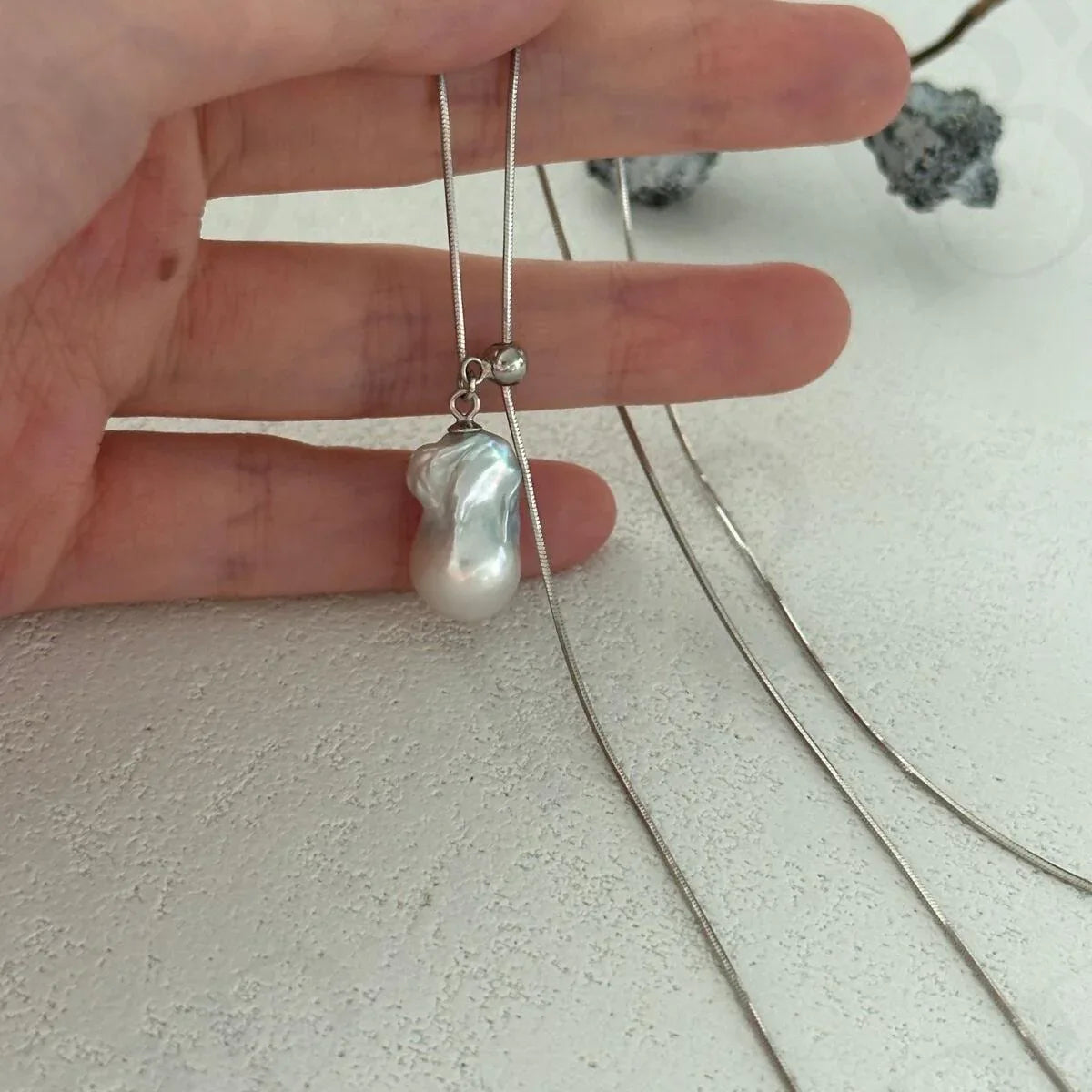 Baroque Pearl Necklace - 925 Sterling Silver Slider Chain - Irregular Beauty Pearl