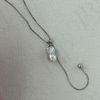 Baroque Pearl Necklace - 925 Sterling Silver Slider Chain - Irregular Beauty Pearl