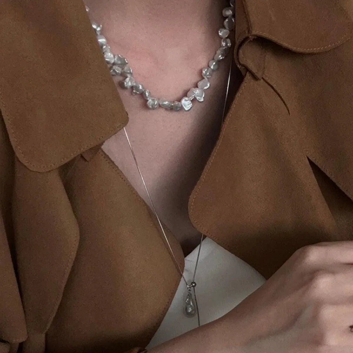 Baroque Pearl Necklace - 925 Sterling Silver Slider Chain - Irregular Beauty Pearl