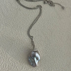 Large Grey Baroque Pearl Necklace - Rhodium Plated Sterling Silver - Irregular Beauty Pearl