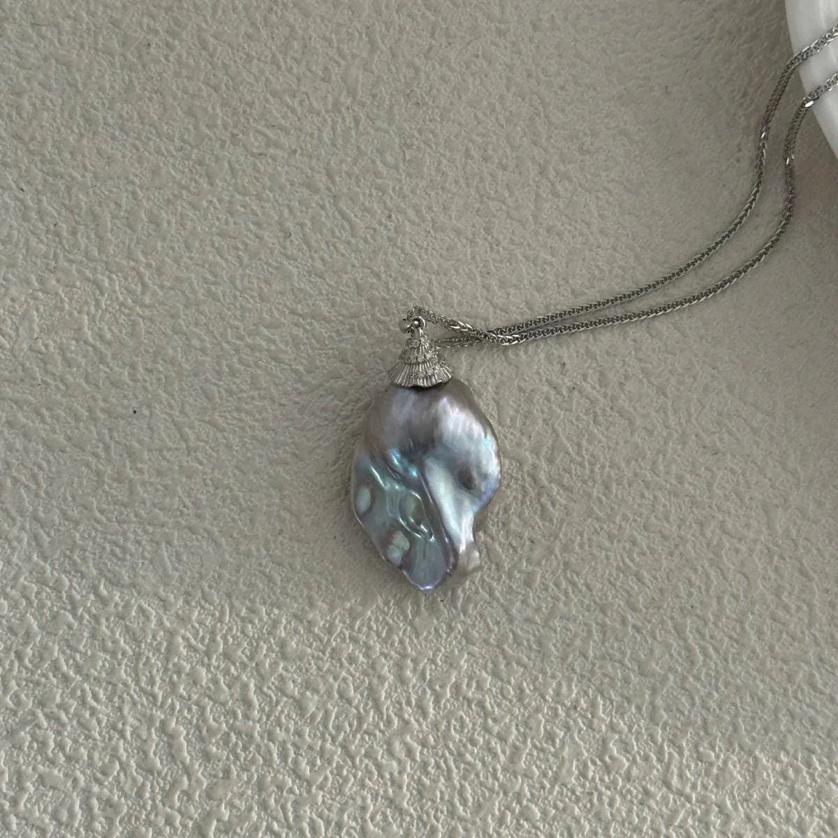 Large Grey Baroque Pearl Necklace - Rhodium Plated Sterling Silver - Irregular Beauty Pearl