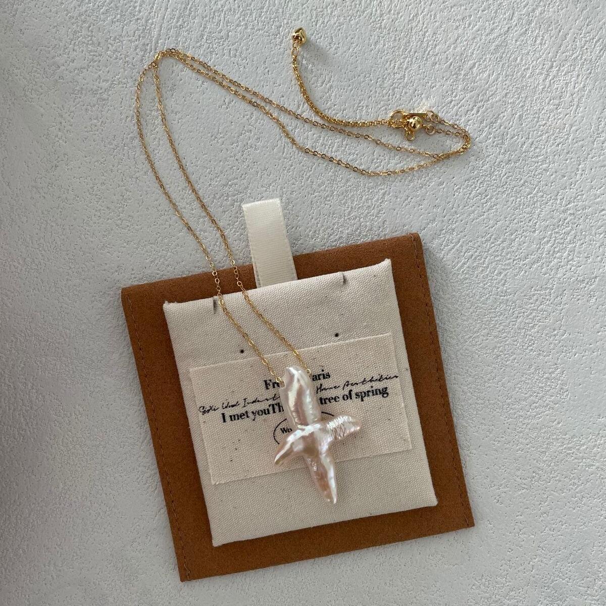 Natural Baroque Pearl Cross Pendant Necklace - Handmade Freshwater Pearl Jewelry - Irregular Beauty Pearl