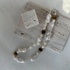 Genuine Amber and Large Baroque Pearl Necklace - 925 Sterling Silver - Irregular Beauty Pearl