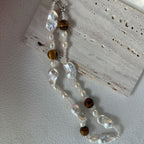 Genuine Amber and Large Baroque Pearl Necklace - 925 Sterling Silver - Irregular Beauty Pearl