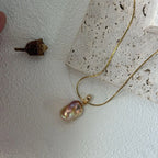 Large Baroque Pearl Necklace - Iridescent Fireball Pendant - Irregular Beauty Pearl