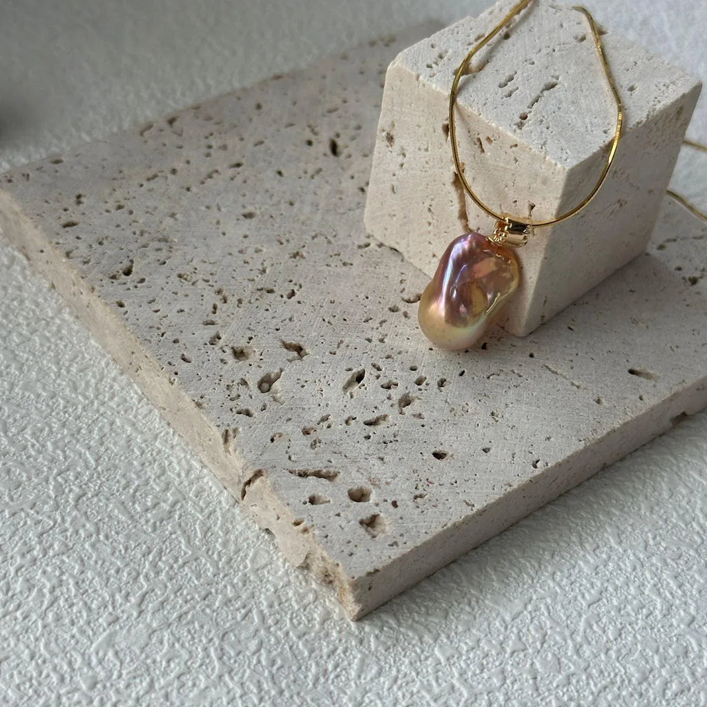 Large Baroque Pearl Necklace - Iridescent Fireball Pendant - Irregular Beauty Pearl