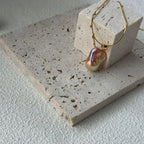 Large Baroque Pearl Necklace - Iridescent Fireball Pendant - Irregular Beauty Pearl