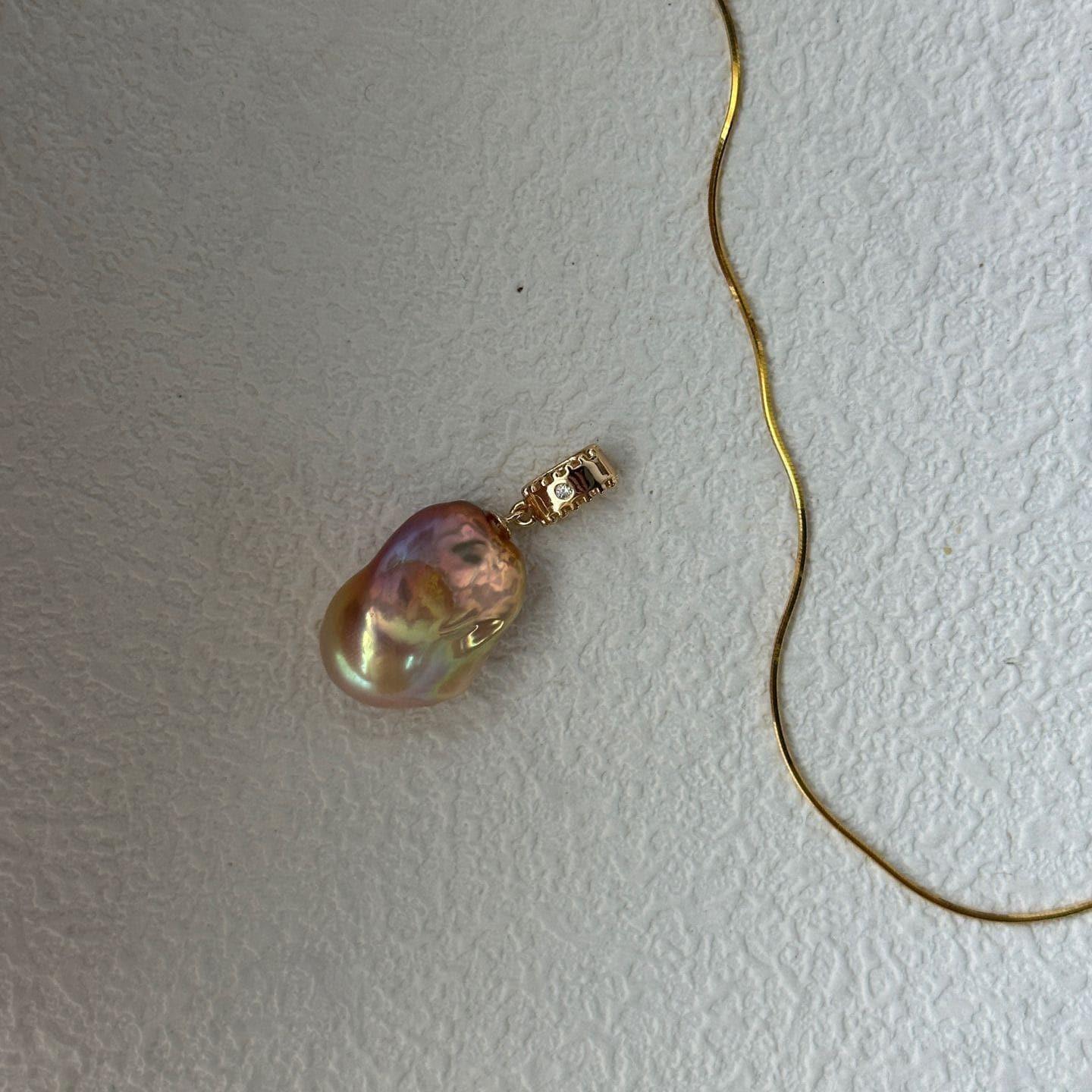 Large Baroque Pearl Necklace - Iridescent Fireball Pendant - Irregular Beauty Pearl