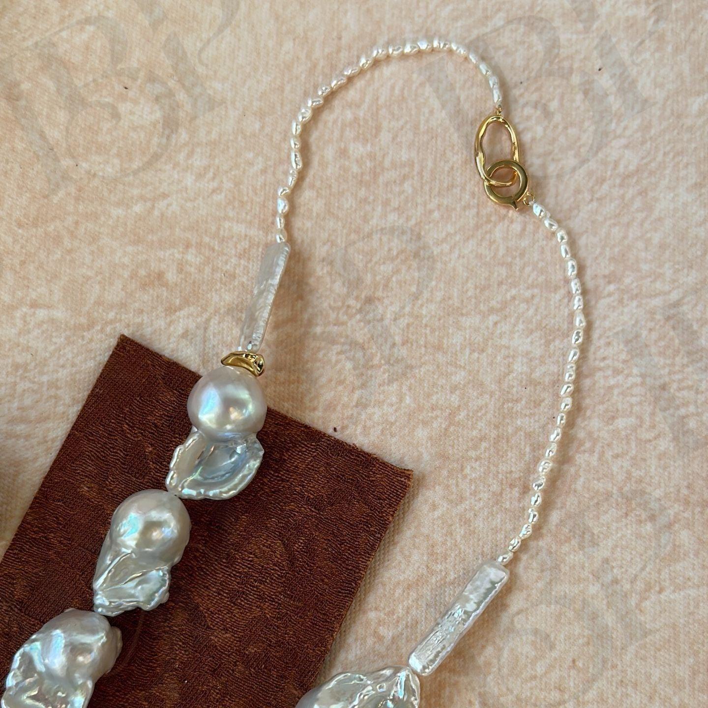 Large Baroque Pearl Necklace - 18k Gold Plated Chunky Strand - Irregular Beauty Pearl