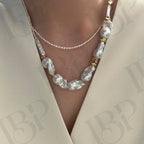 Large Baroque Pearl Necklace - 18k Gold Plated Chunky Strand - Irregular Beauty Pearl