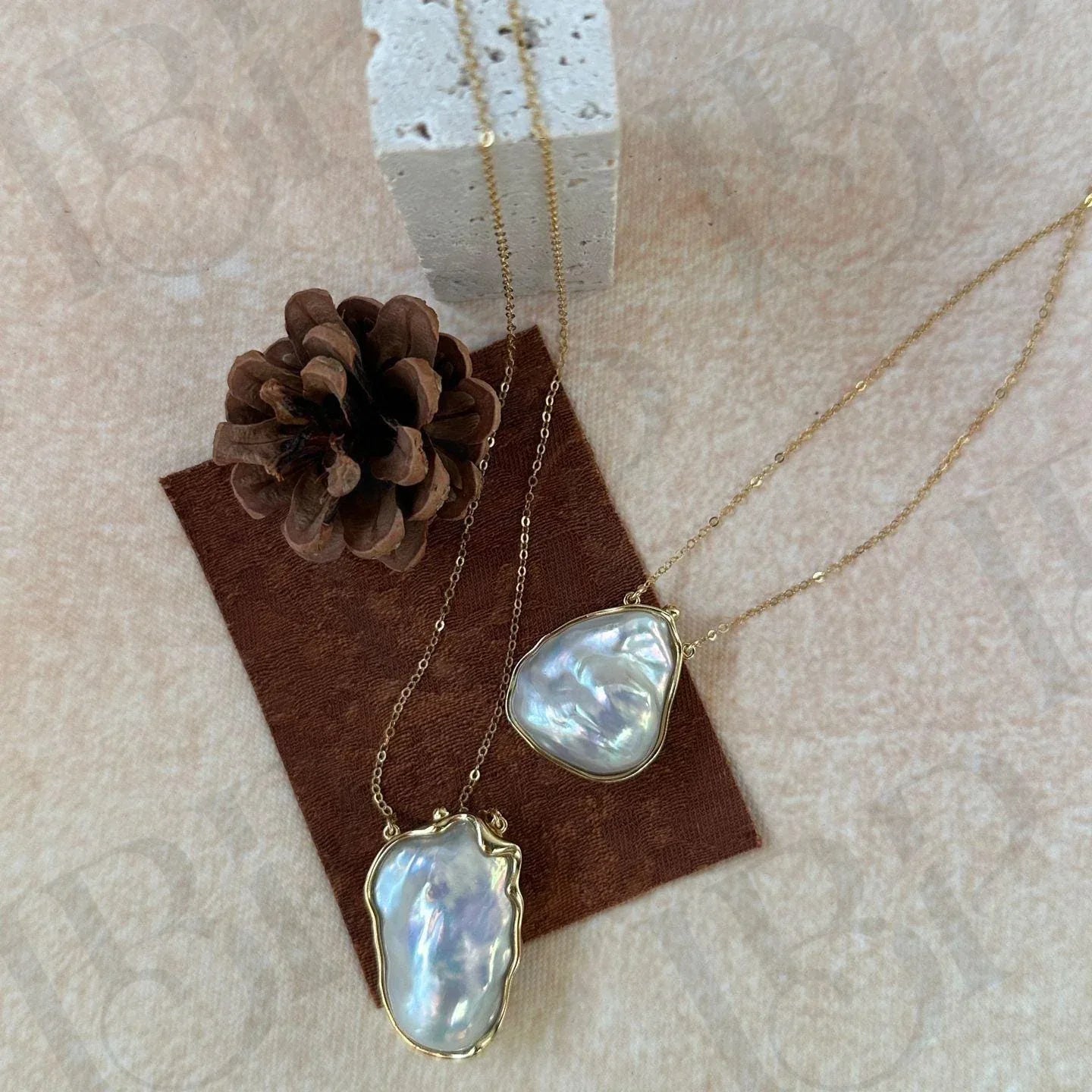 Large Baroque Pearl Necklace - 14k Gold Filled Chain - Irregular Beauty Pearl