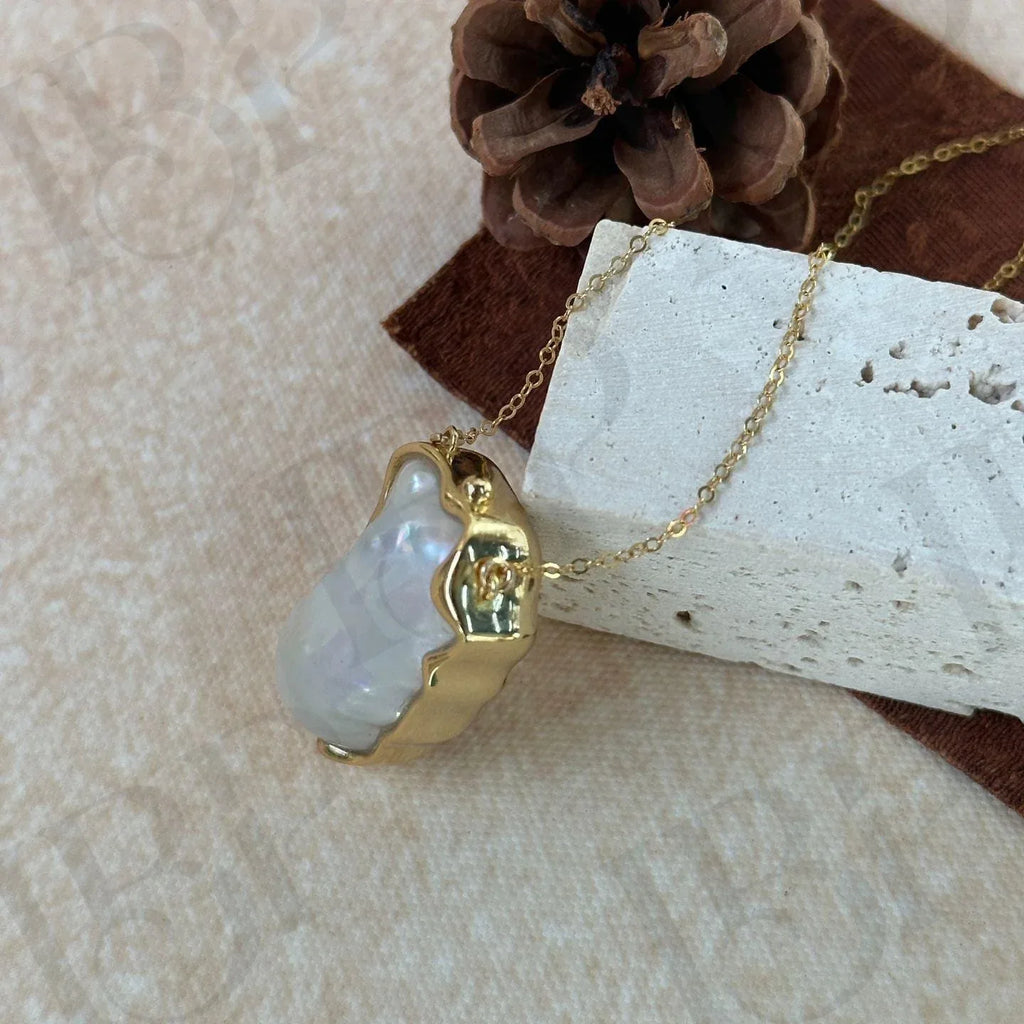 Large Baroque Pearl Necklace - 14k Gold Filled Chain - Irregular Beauty Pearl