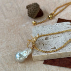 Baroque Pearl Flower Necklace - 18k Gold Vermeil Pendant - Irregular Beauty Pearl