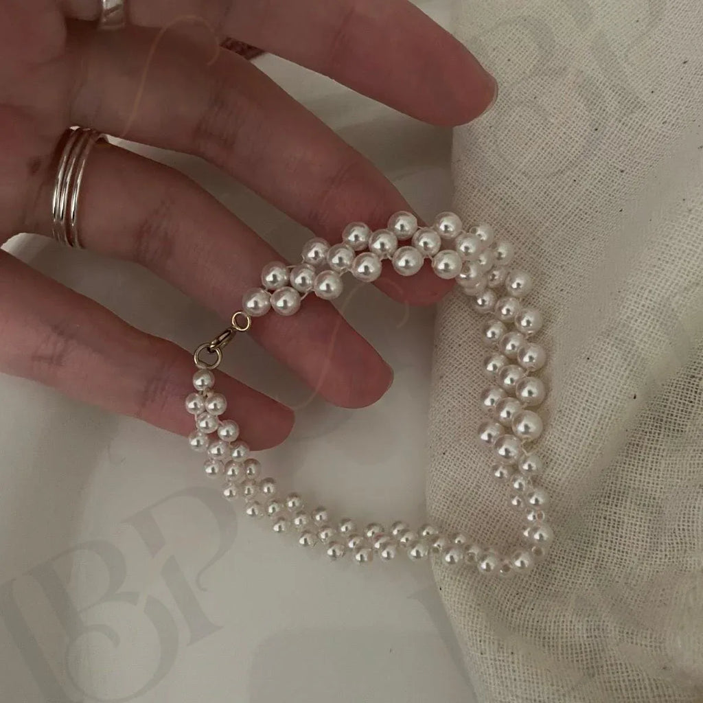 14k Gold Filled Pearl Bracelet - Woven Bridal Jewelry - Irregular Beauty Pearl