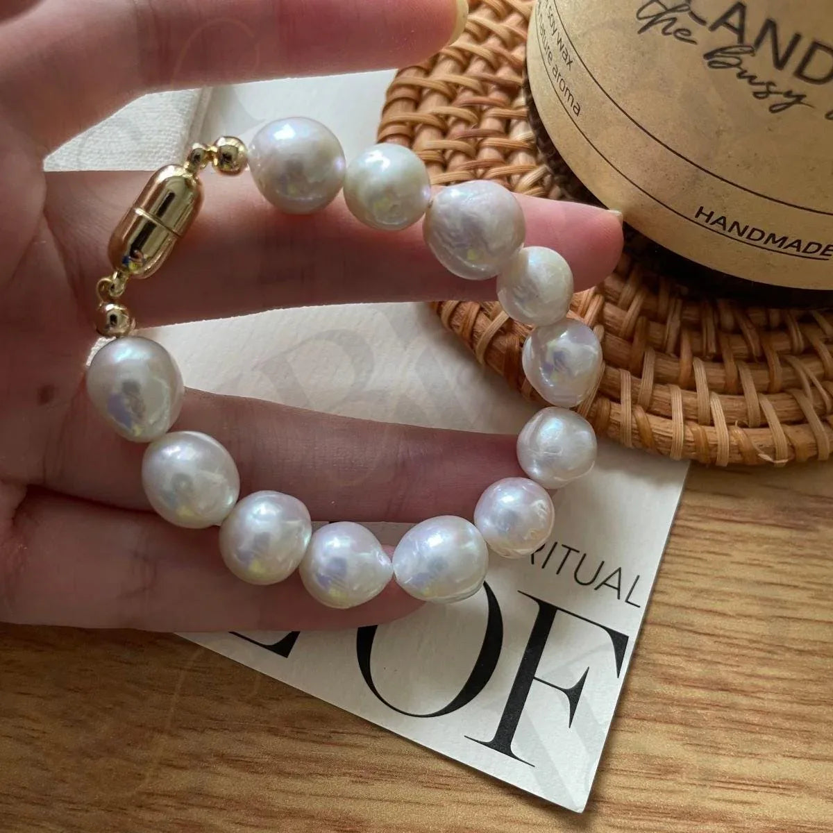 Metallic Pink Ripple Pearl Bracelet – 14k Gold Filled Baroque Jewelry - Irregular Beauty Pearl