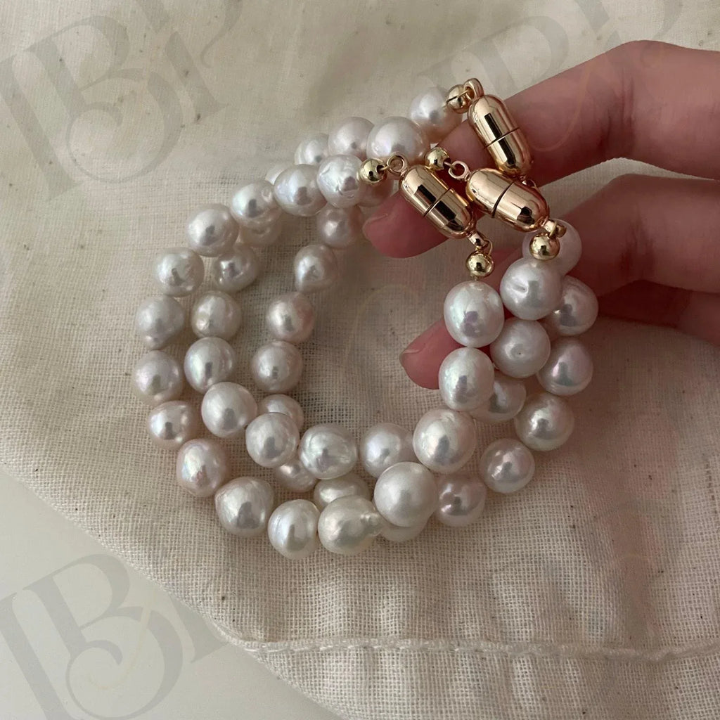 Metallic Pink Ripple Pearl Bracelet – 14k Gold Filled Baroque Jewelry - Irregular Beauty Pearl