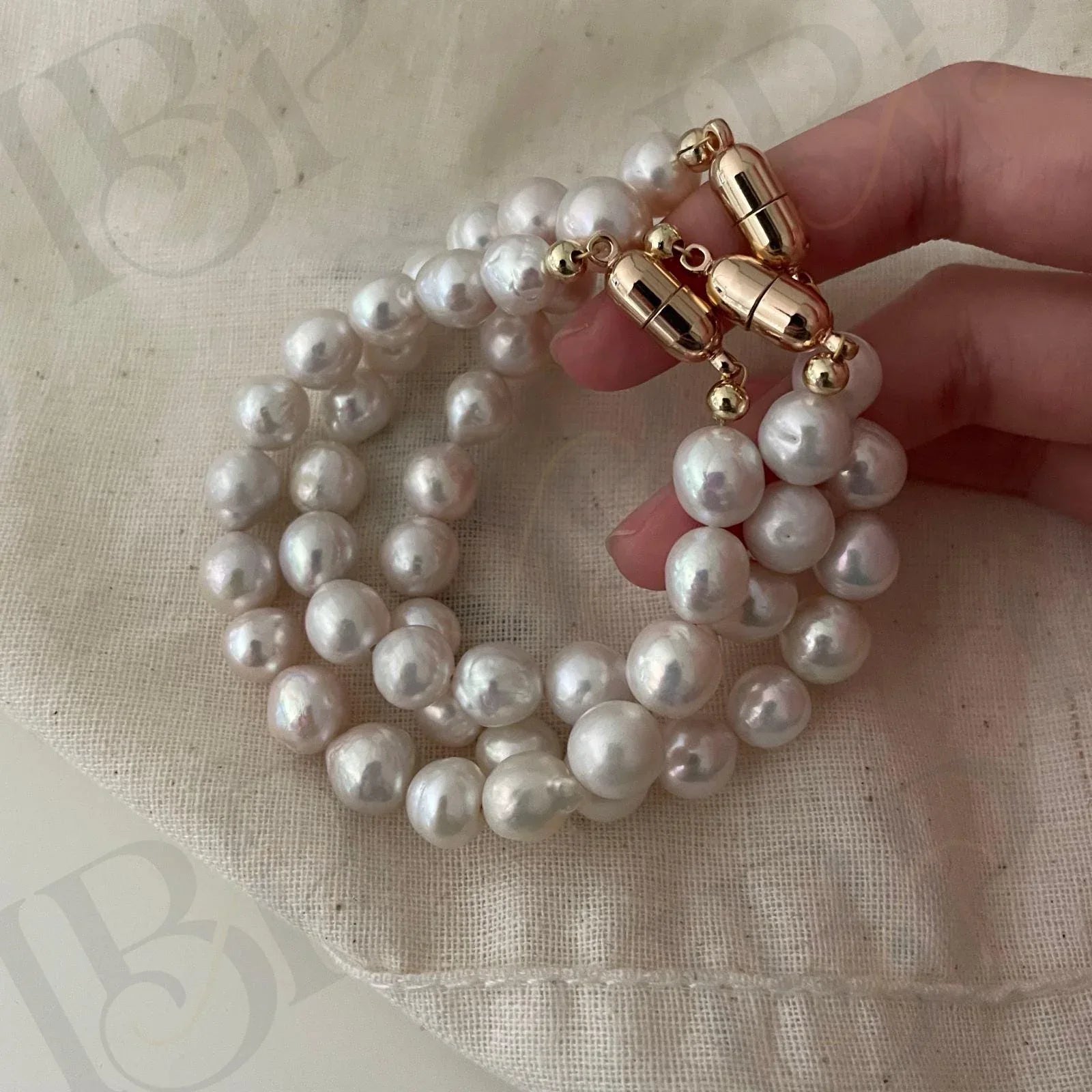 Metallic Pink Ripple Pearl Bracelet – 14k Gold Filled Baroque Jewelry - Irregular Beauty Pearl