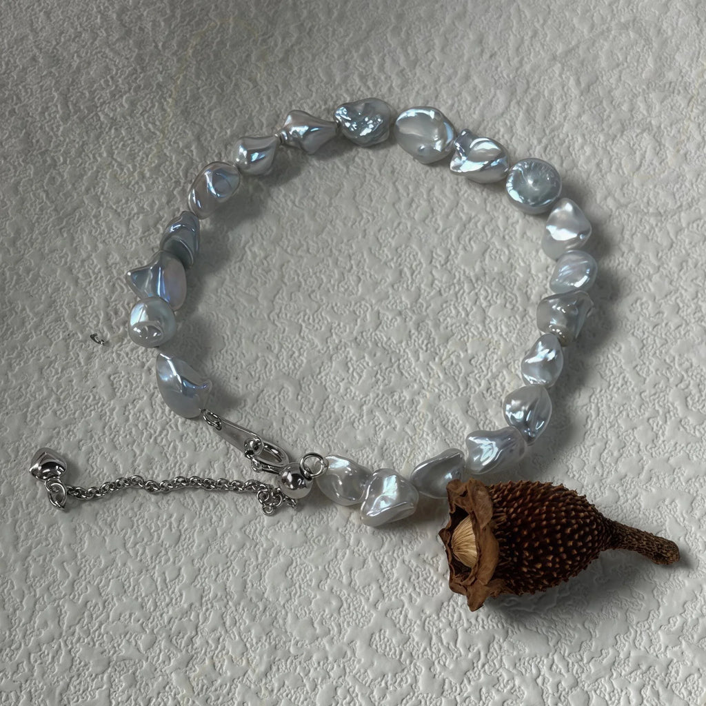 Blue Blood Pearl Bracelet - 925 Sterling Silver - Irregular Beauty Pearl